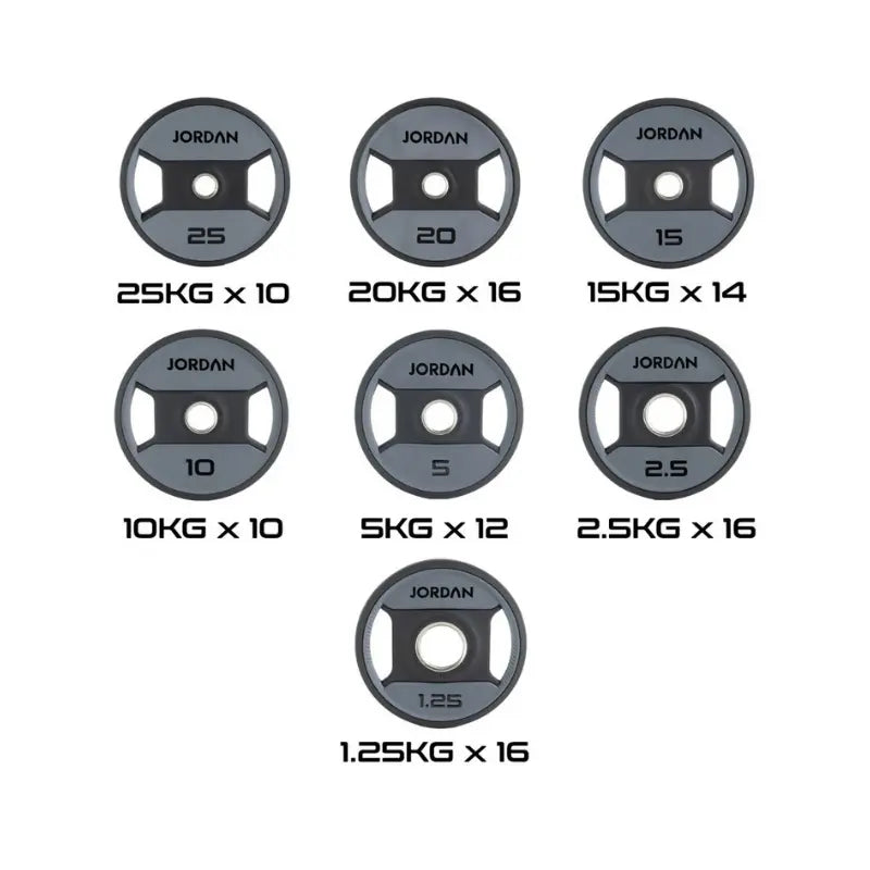 JORDAN Dual Grip Urethane Plates – Premium Olympic Weight Plates with Ergonomic Handles - Home Gym Pro