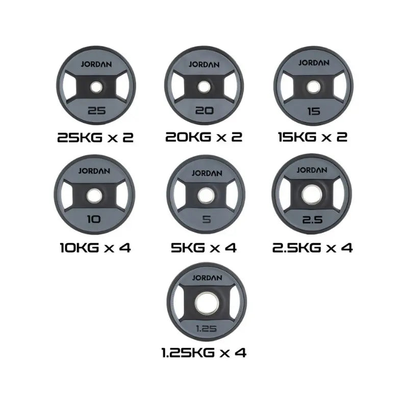 JORDAN Dual Grip Urethane Plates – Premium Olympic Weight Plates with Ergonomic Handles - Home Gym Pro