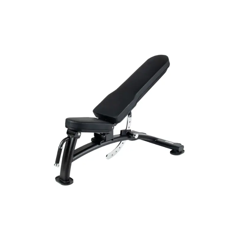 The JORDAN Adjustable Weight Bench by Jordan features black padding, a robust metal frame, and a 10-angle adjustable backrest—ideal for home or studio gyms and built for commercial-quality performance.
