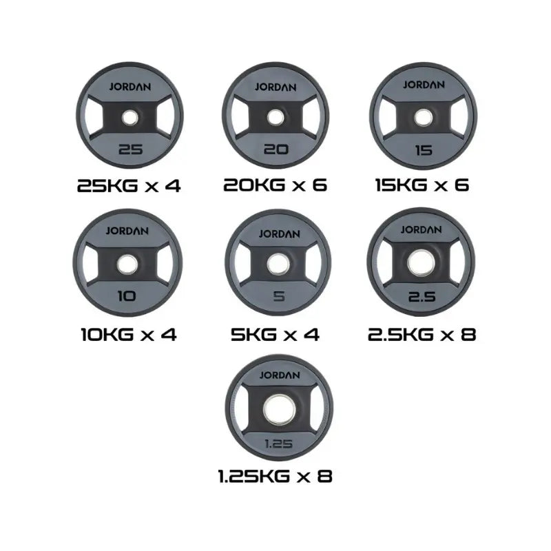 JORDAN Dual Grip Urethane Plates – Premium Olympic Weight Plates with Ergonomic Handles - Home Gym Pro