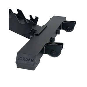 The Jordan JORDAN Adjustable Bench – Flat / Incline / Decline (500kg Rated) features a black padded seat and backrest, sturdy metal frame, and commercial-grade design for strength training. Shown set at an incline on a white background.
