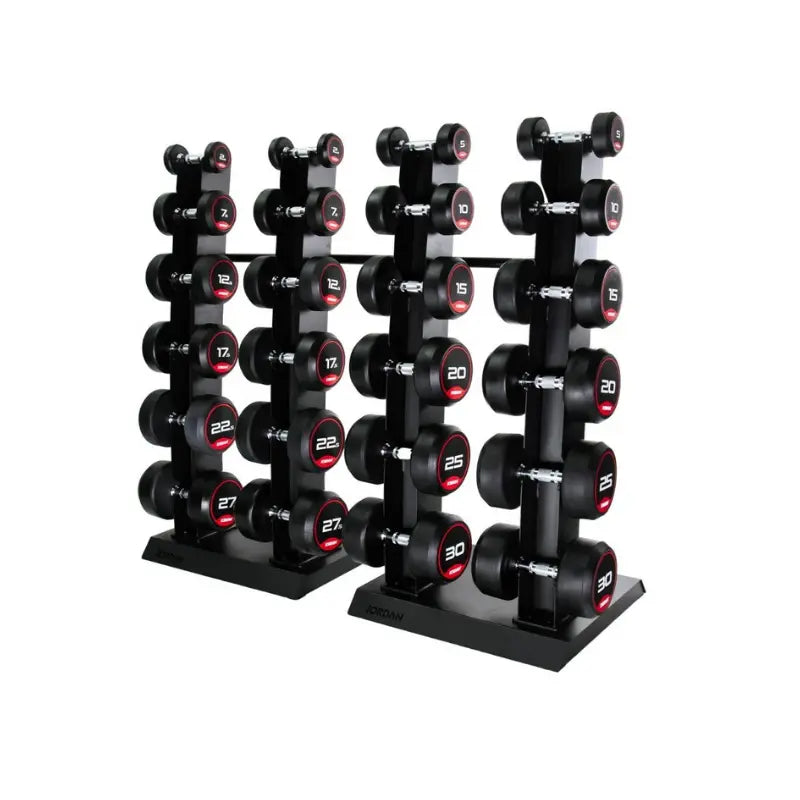 JORDAN Solid Rubber Dumbbell Set with Vertical Rack | 2.5kg–30kg | Commercial Quality Jordan