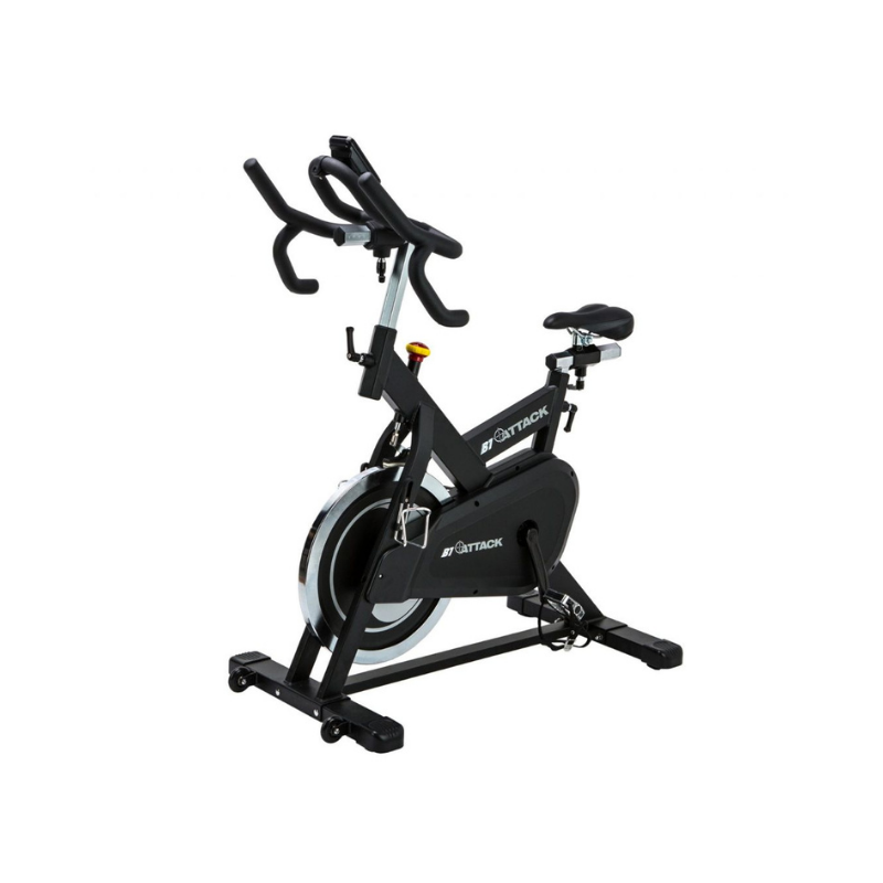 The Attack Fitness B1 Studio Bike is a high-performance indoor cycle with friction resistance, adjustable handlebars and seat, a front flywheel, and sturdy supports—perfect for intense studio workouts.