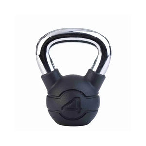 The Jordan Chrome/Rubber Kettlebells – 4kg to 24kg set features a black kettlebell with a chrome handle and "24" embossed on the front. Its durable rubber coating offers added protection, making it ideal for kettlebell enthusiasts. Plain white background.