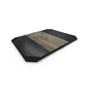 The Jordan UK-Made Weightlifting Platform – Heavy-Duty Strength Training Base features a central wooden section and black rubberized edges, ideal for gym or fitness use, and is shown on a white background.