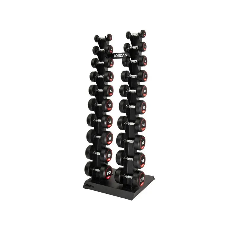 JORDAN Dumbbell Set (2kg–20kg) with Vertical Rack | Space-Saving Storage | Commercial-Grade Jordan