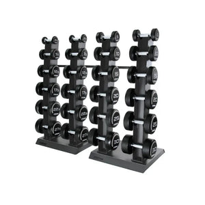 A black and silver Jordan Premium Urethane Dumbbell (commercial grade, 10kg) for strength training is shown on a white background, featuring the "Jordan" name and weight printed on the end.