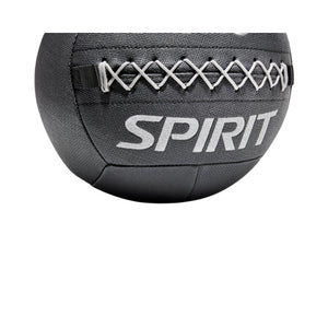 Black medicine ball with 'Spirit' branding on a white background