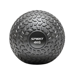 A black textured slam ball with a rugged tread pattern, labeled "SPIRIT 4KG" in white text at the center. The ball is shown against a plain white background.