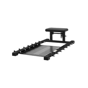 The JORDAN Glute / Hip Thrust Bench by Jordan is a commercial gym equipment bench in black, featuring a padded seat and adjustable barbell supports. Seen from the front against a white background, it’s also ideal for glute thrust exercises.