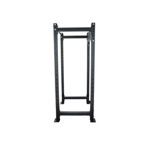 The JORDAN HELIX Fixed Power Rack by Jordan is a black metal rack with four uprights, multiple adjustment holes, a pull-up bar, sturdy rectangular frame, and J-Hooks—perfect for garage gyms or heavy-duty strength stations.