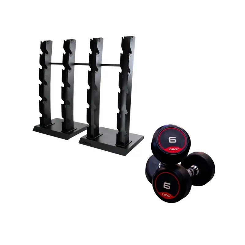 JORDAN Solid Rubber Dumbbell Set with Vertical Rack | 2.5kg–30kg | Commercial Quality Jordan