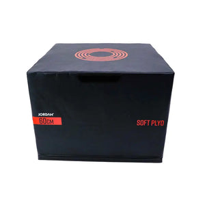 The Jordan JORDAN Soft Plyo Boxes are stackable foam plyometric training platforms in black, available in 7.5cm to 60cm heights with colored labels—ideal for fitness exercises and plyometric workouts.