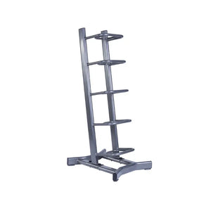 The Jordan JORDAN Sandbag Storage Rack – 5-Slot Heavy-Duty Organiser is a black vertical gym rack with five horizontal pegs for weight plates and sandbags, standing on a sturdy wide base—ideal for efficient fitness space management.