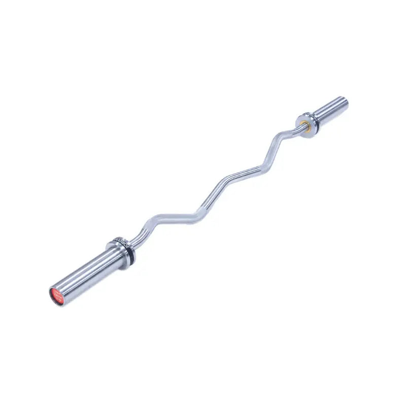 The JORDAN EZ Curl Bar – Olympic Bicep & Tricep Barbell by Jordan, featuring angled bends and rotating sleeves, is shown on a white background.
