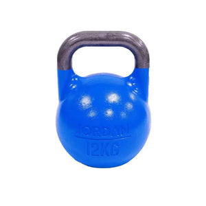 A pink 8kg JORDAN Competition Steel Kettlebell, BSI approved and colour-coded with a black handle and "JORDAN" plus "8KG" embossed on the front, isolated on a white background.