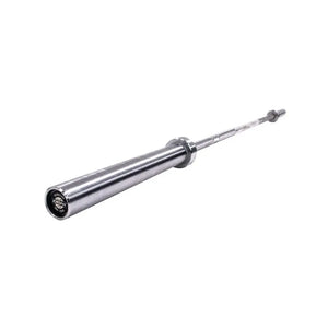 Close-up view of the JORDAN Ultimate Olympic Bar – Men’s Competition-Standard Barbell, 20kg, featuring the Jordan logo engraved on the circular metallic end cap.
