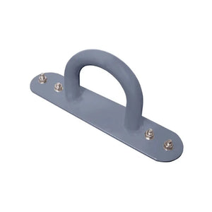 The JORDAN Battle Rope Anchor by Jordan is a black metal wall or floor mount with a large curved handle and four bolts, ideal for securing battle ropes, resistance bands, or suspension trainers; shown isolated on white.