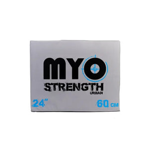 The MYO Strength 3-in-1 Soft Plyometric Jump Box offers 20”, 24”, and 30” heights for versatile jump training. This commercial-grade, large gray plyo box features color-coded text on each side for easy height identification.