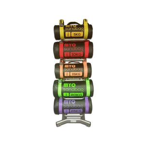 MYO Strength Sandbag Rack – 5-Tier Storage for Sandbags & Slam Balls (Silver) MYO Strength