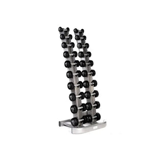 The MYO Strength Urethane Dumbbell, 5kg, features a black ultra-durable, noise-reducing design with a silver handle—perfect for strength training. Commercial-grade quality by MYO Strength.