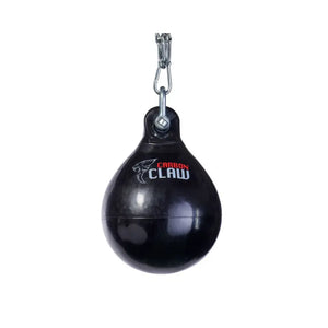 The Carbon Claw Aero AX5 Series Water Bag (15", 30kg) is a black, teardrop-shaped bag made from marine-grade PVC with a metal hook and the Carbon Claw logo, perfect for realistic body punch training.