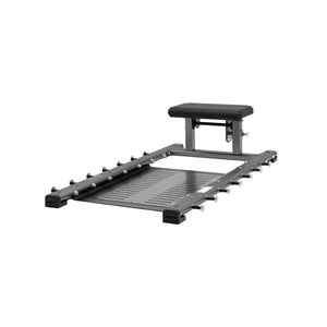 The JORDAN Glute / Hip Thrust Bench by Jordan is a commercial gym equipment bench in black, featuring a padded seat and adjustable barbell supports. Seen from the front against a white background, it’s also ideal for glute thrust exercises.