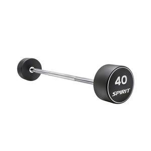 Barbell with black dumbbell ends labeled '40' and 'Spirit' on a white background