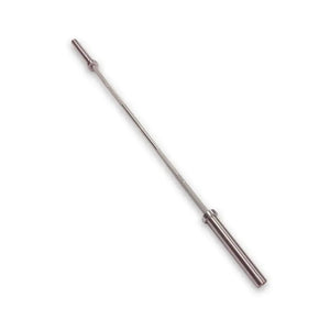 The MYO Strength 7ft Olympic Barbell – 15kg, featuring precision bearings and a 168,000 PSI rating, is ideal for powerlifting. Shown on a white background.