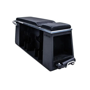 The Jordan JORDAN HIIT Bench is a black adjustable all-in-one training station with built-in storage for dumbbells, a kettlebell, a sandbag, and battle ropes—perfect for keeping your home gym organized.