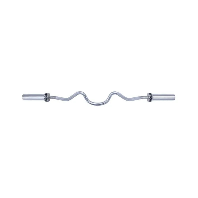 The JORDAN Steel Series Super Curl Bar – 1200mm Olympic Barbell for Biceps & Triceps by Jordan features angled grips and smooth cylindrical ends for weight plates, shown on a plain white background.