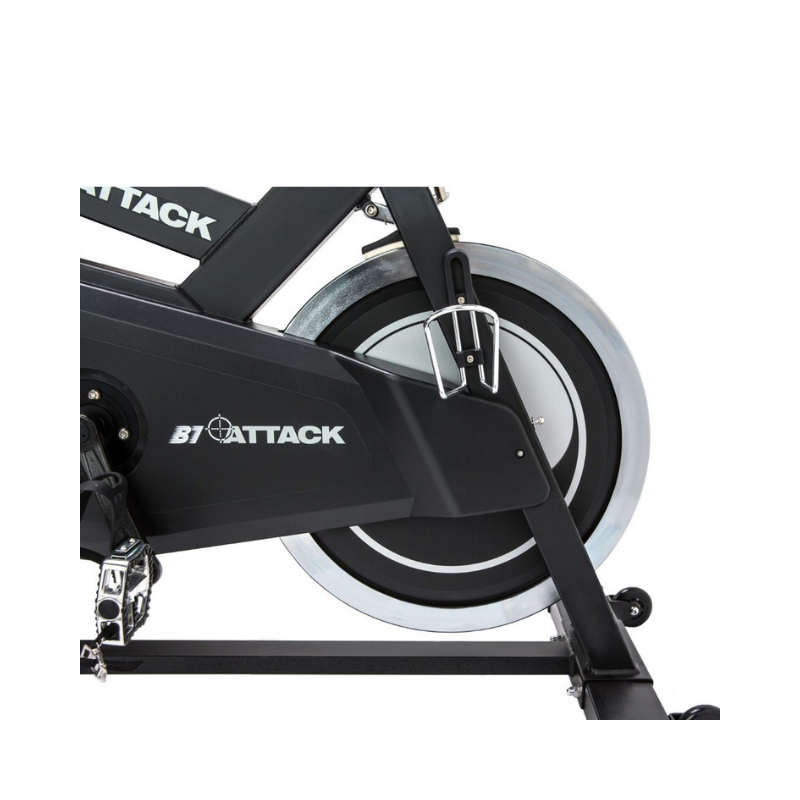 The Attack Fitness B1 Studio Bike is a high-performance indoor cycle with friction resistance, adjustable handlebars and seat, a front flywheel, and sturdy supports—perfect for intense studio workouts.