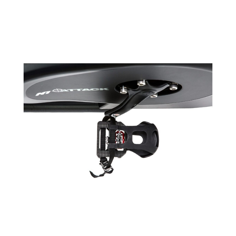 The Attack Fitness M1 Magnetic Studio Bike by Attack Fitness is a black belt-driven indoor cycle with console, featuring an adjustable seat, handlebars, and large flywheel—ideal for indoor cycling workouts against a white background.