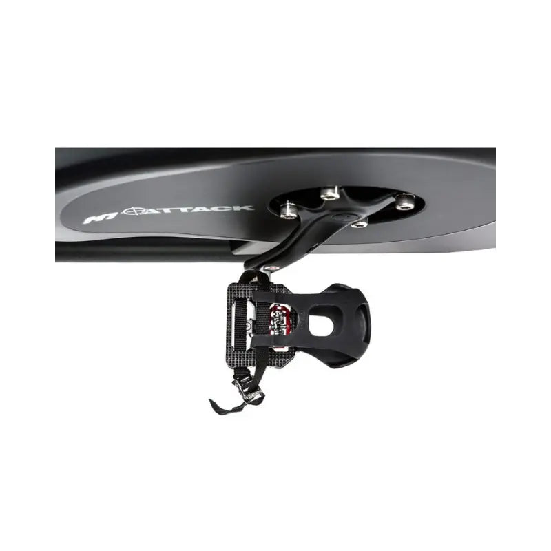 The Attack Fitness M1 Magnetic Studio Bike by Attack Fitness is a black belt-driven indoor cycle with console, featuring an adjustable seat, handlebars, and large flywheel—ideal for indoor cycling workouts against a white background.