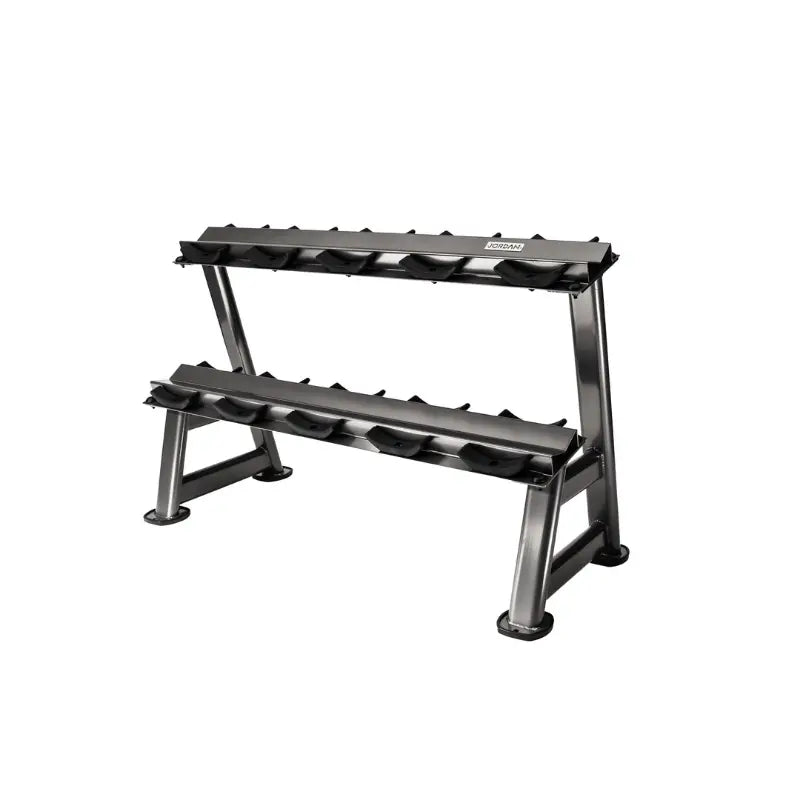 JORDAN Compact 5-Pair Horizontal Dumbbell Storage Rack – Space-Saving 2-Tier Design - Home Gym Pro