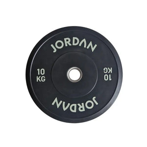 A 5kg JORDAN Rubber Bumper Plate, high-drop tested Olympic weight plate, black with “Jordan” in white lettering around the center hole, shown on a white background.
