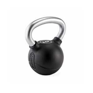 The RAZE Premium Rubber Kettlebell features a smooth black body with an ergonomic chrome handle. The Raze brand logo in raised lettering appears on the side, making it ideal for functional fitness routines. Displayed on a white background.