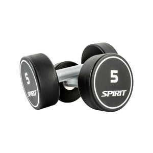 Pair of Spirit dumbbells with the number 5 and the "Spirit" logo on a white background