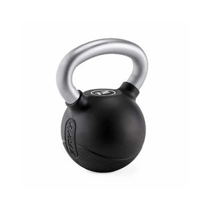 The RAZE Premium Rubber Kettlebell features a smooth black body with an ergonomic chrome handle. The Raze brand logo in raised lettering appears on the side, making it ideal for functional fitness routines. Displayed on a white background.