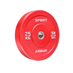 Red weight plate with 'Spirit' branding on a white background