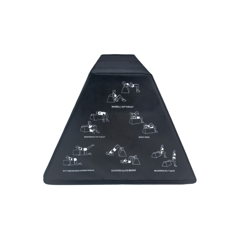The JORDAN Soft Hip Thrust Bench is a black, wedge-shaped EVA foam glute and strength training platform by Jordan, featuring the brand name and small white exercise illustrations, shown against a plain white background.