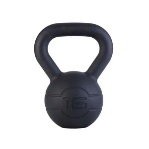 The Jordan JORDAN Cast Iron Kettlebell features a black, rounded body and thick handle with the weight in kg embossed on the front. BSI approved, it's ideal for strength training or home workouts. Shown on a plain white background.
