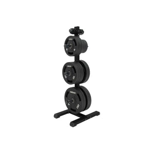 The JORDAN Vertical Weight Plate Storage Tree by Jordan is a sturdy Olympic plate rack with six horizontal pegs, solid base, and upright design to organize plates neatly and maximize storage in home or garage gyms.