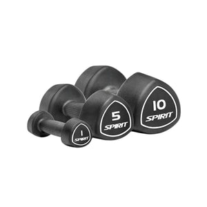 Set of black dumbbells with 'Spirit' branding on a white background