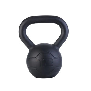The Jordan JORDAN Cast Iron Kettlebell features a black, rounded body and thick handle with the weight in kg embossed on the front. BSI approved, it's ideal for strength training or home workouts. Shown on a plain white background.