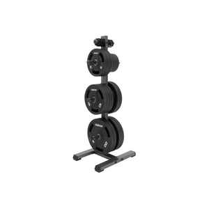 The JORDAN Vertical Weight Plate Storage Tree by Jordan is a sturdy Olympic plate rack with six horizontal pegs, solid base, and upright design to organize plates neatly and maximize storage in home or garage gyms.