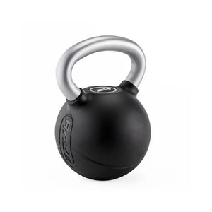 The RAZE Premium Rubber Kettlebell features a smooth black body with an ergonomic chrome handle. The Raze brand logo in raised lettering appears on the side, making it ideal for functional fitness routines. Displayed on a white background.