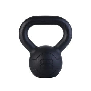 The Jordan JORDAN Cast Iron Kettlebell features a black, rounded body and thick handle with the weight in kg embossed on the front. BSI approved, it's ideal for strength training or home workouts. Shown on a plain white background.