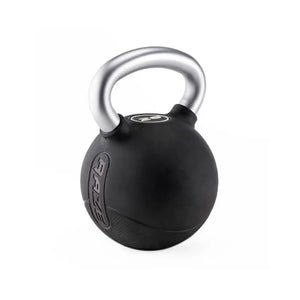 The RAZE Premium Rubber Kettlebell features a smooth black body with an ergonomic chrome handle. The Raze brand logo in raised lettering appears on the side, making it ideal for functional fitness routines. Displayed on a white background.