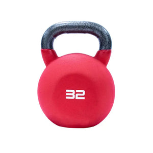 The Jordan JORDAN Neoprene Kettlebell, color-coded in orange with a metal handle and white 24 on the front, is ideal for strength and functional training. Displayed on a white background.
